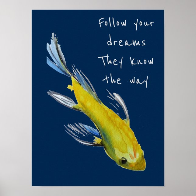 Follow your dreams quote Yellow Japanese Koi Poster (Front)