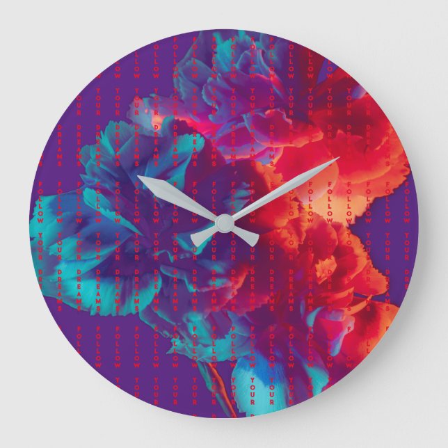 Follow Your Dreams Quotes Colourful Flowers Large Clock (Front)