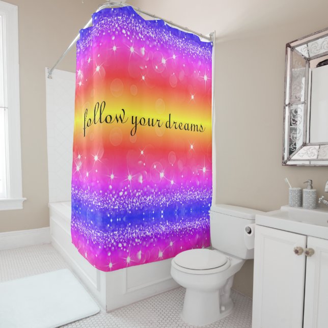 Follow Your Dreams Rainbow Sparkle Shower Curtain (In Situ)