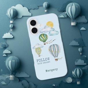 Follow Your Dreams Watercolor Hot Air Balloons iPhone 16 Case