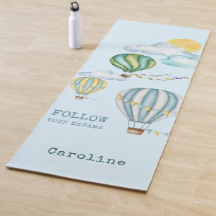 Follow Your Dreams Watercolor Hot Air Balloons Yoga Mat