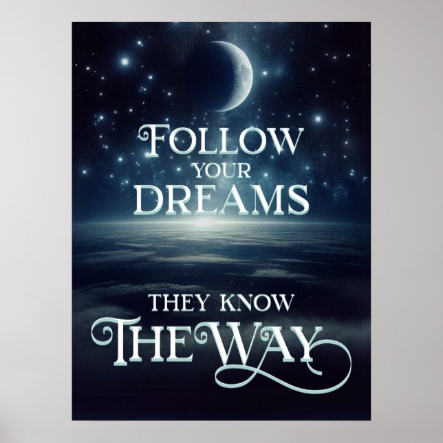 Follow Your Dreams with Earth Moon and Stars Poster (Front)
