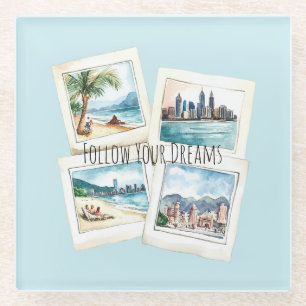 Follow Your Dreams World Travel Paris Glass Coaster