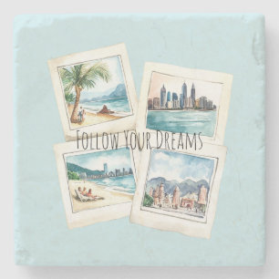 Follow Your Dreams World Travel Paris Stone Coaster