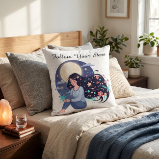 Follow Your Stars Celestial Woman Art Print | Moon Cushion