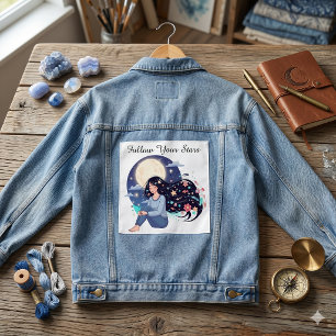 Follow Your Stars Celestial Woman Art Print Moon Denim Jacket