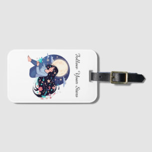 Follow Your Stars Celestial Woman Art Print Moon Luggage Tag