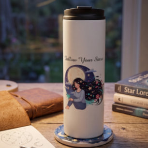 Follow Your Stars Celestial Woman Art Print Moon Thermal Tumbler