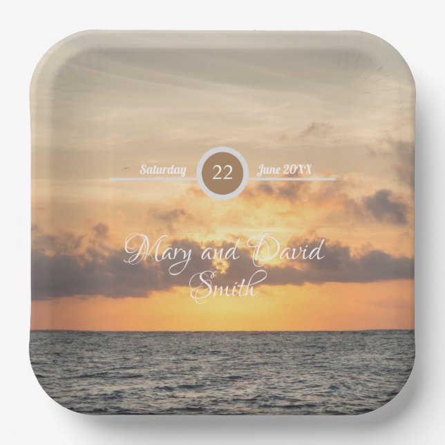 Folly Beach Morning Wedding Paper Plates (Front)
