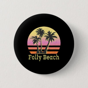 Folly Beach Retro Beach Family Vacation 6 Cm Round Badge