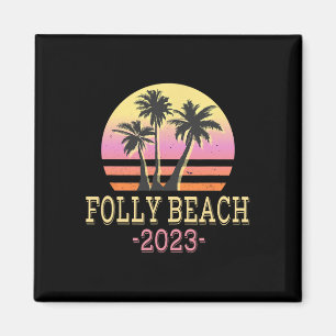 Folly Beach Retro Beach Family Vacation Men Women Magnet