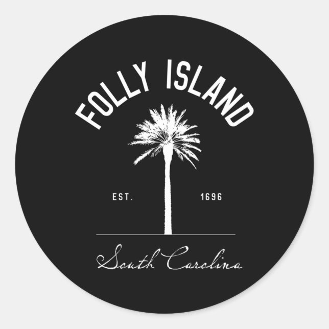 Folly Beach Sc Park Palm Tree Folly Island Classic Round Sticker (Front)