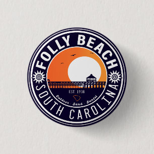 Folly Beach SC Souvenirs Retro Sunset Pier 60s 3 Cm Round Badge