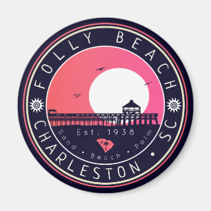 Folly Beach SC Souvenirs Retro Sunset Pier 60s Magnet