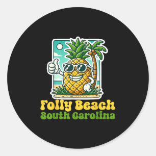 Folly Beach South Carolina Sc Cute Pineapple Thumb Classic Round Sticker