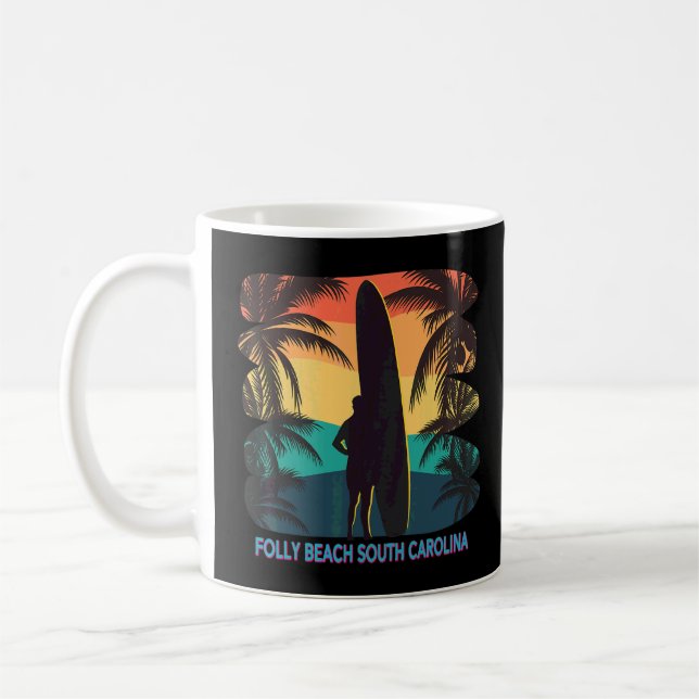 Folly Beach South Carolina Sc Palm Tree Surfboard  Coffee Mug (Left)