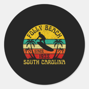 Folly Beach South Carolina Surfing Summer Vacation Classic Round Sticker