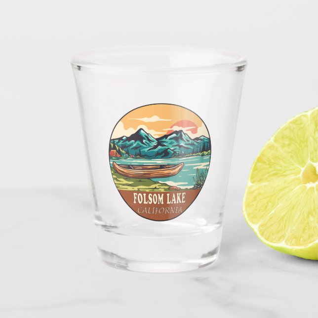Folsom Lake California Boating Fishing Emblem Shot Glass (Front)