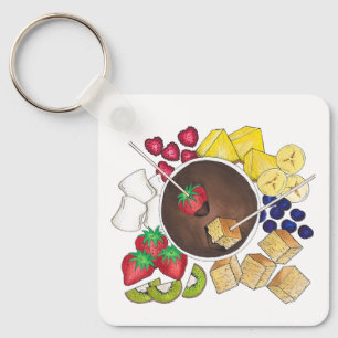 Fondue Fruit Cake Berries Marshmallow Dessert Food Key Ring