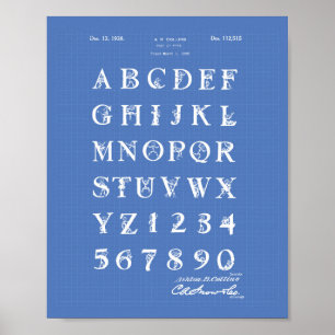 Font 1938 Patent Art Blueprint Poster