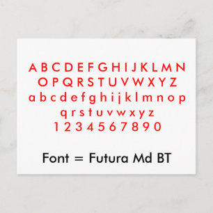 Font = Futura Md BT alphabet letters, digits Postcard