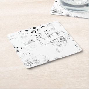  font, music, monochrome, circle, pattern, monochr square paper coaster
