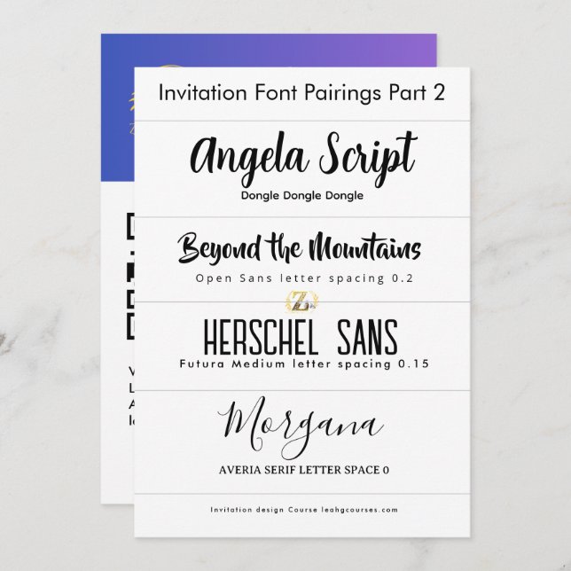 Font Pairings for Invitations Part 2 by LeahG (Front/Back)
