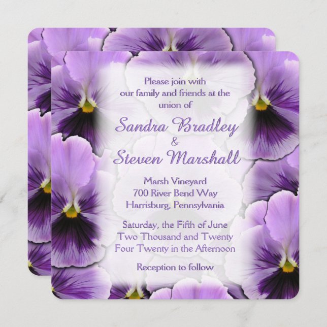 Font Purple Pansy Wedding Invitation (Front/Back)