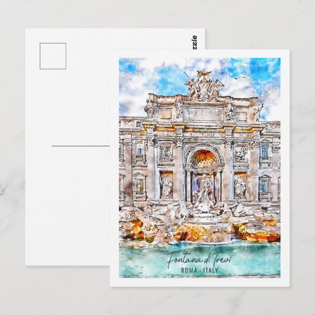 Fontana di Trevi Roma Travel Place Watercolor Postcard (Front/Back)