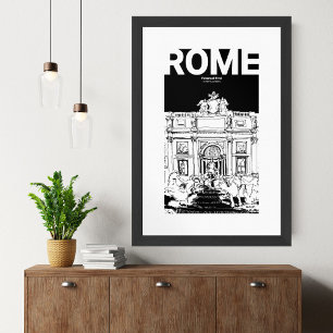 Fontana di Trevi Rome Black White Sketch Mate Poster