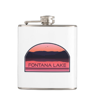 Fontana Lake North Carolina Red Sunrise Hip Flask