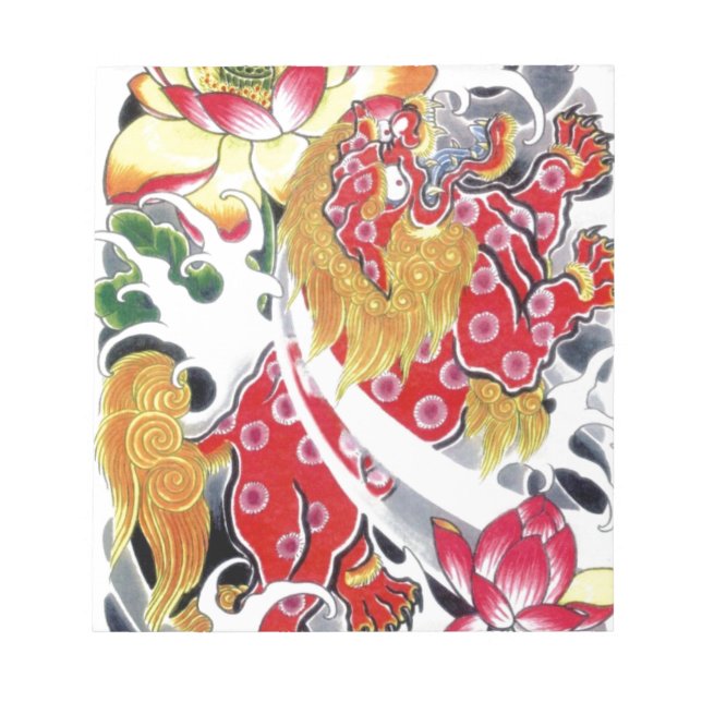 Foo Dog & Lotus Tattoo Design Notepad (Front)