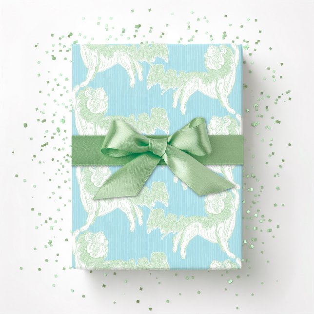 Foo Dog Waltz in Green and Aqua Wrapping Paper (Creator Uploaded)