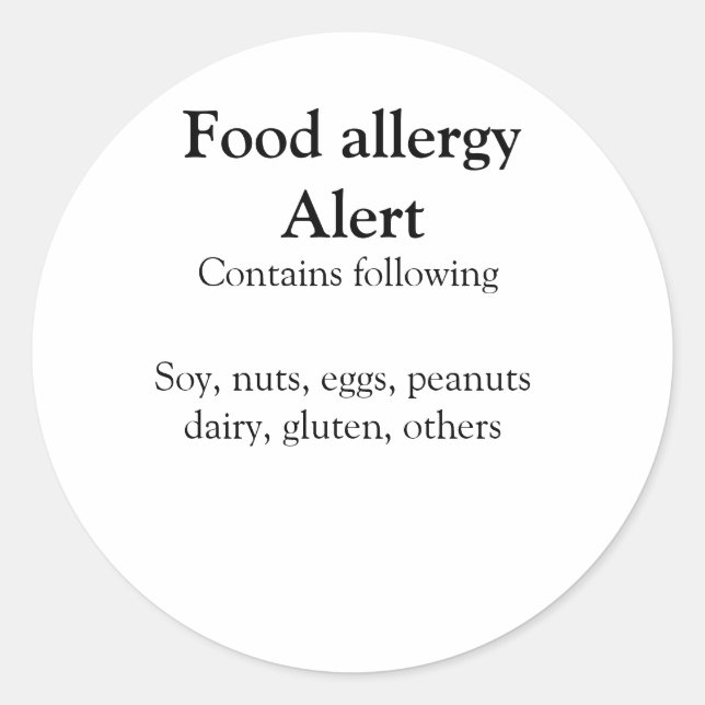 Food allergy alert add name text food items invita classic round sticker (Front)