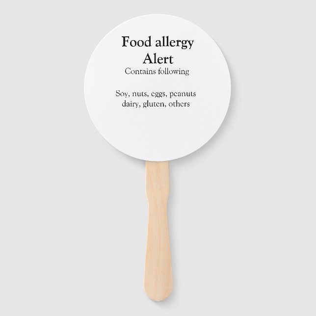 Food allergy alert add name text food items invita hand fan (Front)