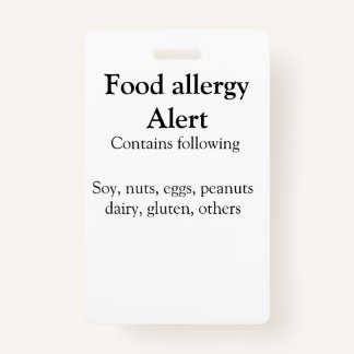 Food allergy alert add name text food items invita ID badge