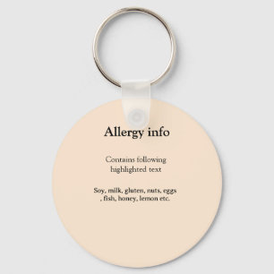 Food allergy alert add name text food items invita key ring