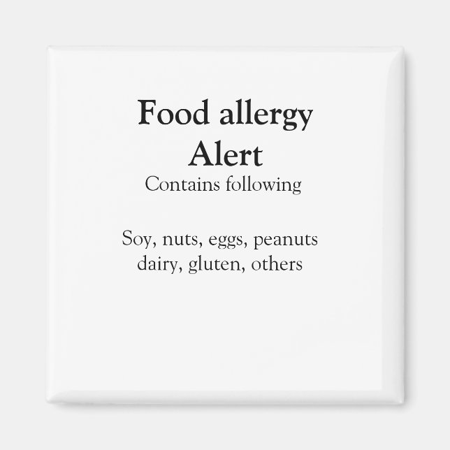 Food allergy alert add name text food items invita magnet (Front)