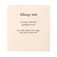 Food allergy alert add name text food items invita