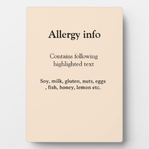 Food allergy alert add name text food items invita plaque