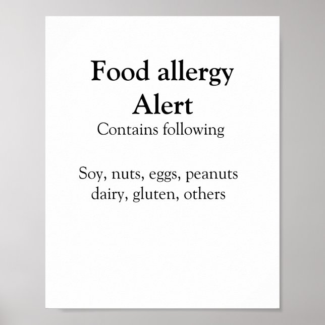 Food allergy alert add name text food items invita poster (Front)