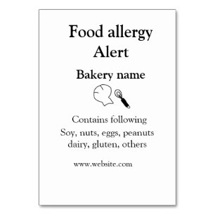 Food allergy alert add name text food items invita table number