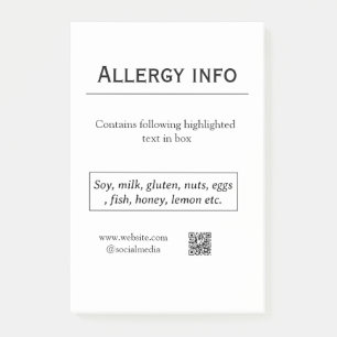 Food allergy alert add name text food items QR Post-it Notes