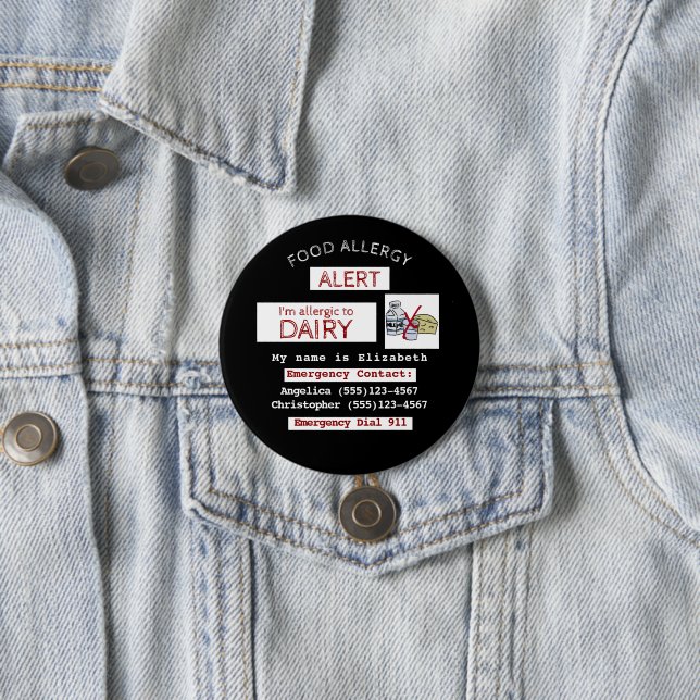 Food Allergy Alert Easy Edit Black Red White 7.5 Cm Round Badge (In Situ)