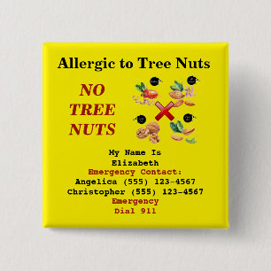 Food Allergy Alert Tree Nut Yellow Label 15 Cm Square Badge