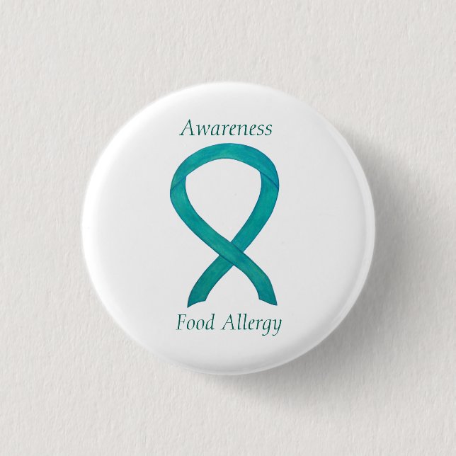 Food Allergy Awareness Green Ribbon Custom Art Pin (Front)