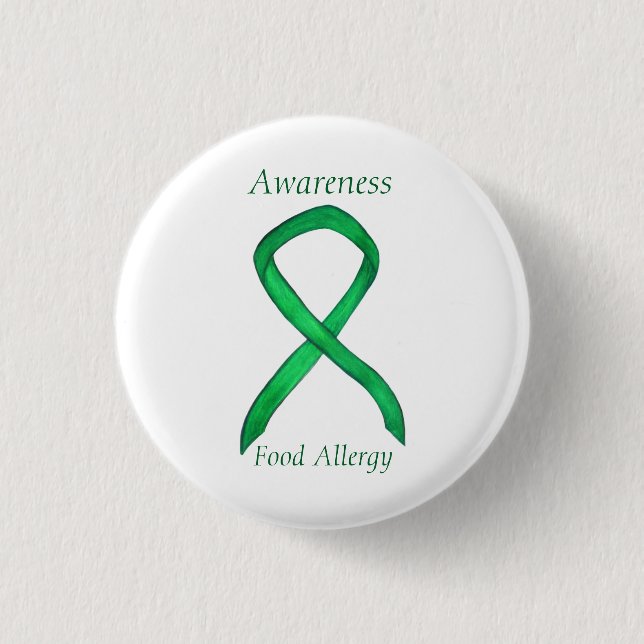 Food Allergy Awareness Green Ribbon Custom Art Pin (Front)