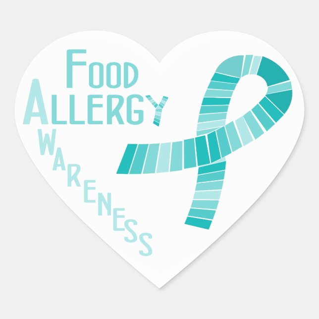 Food Allergy Awareness Heart Teal Ribbon Sticker (Front)