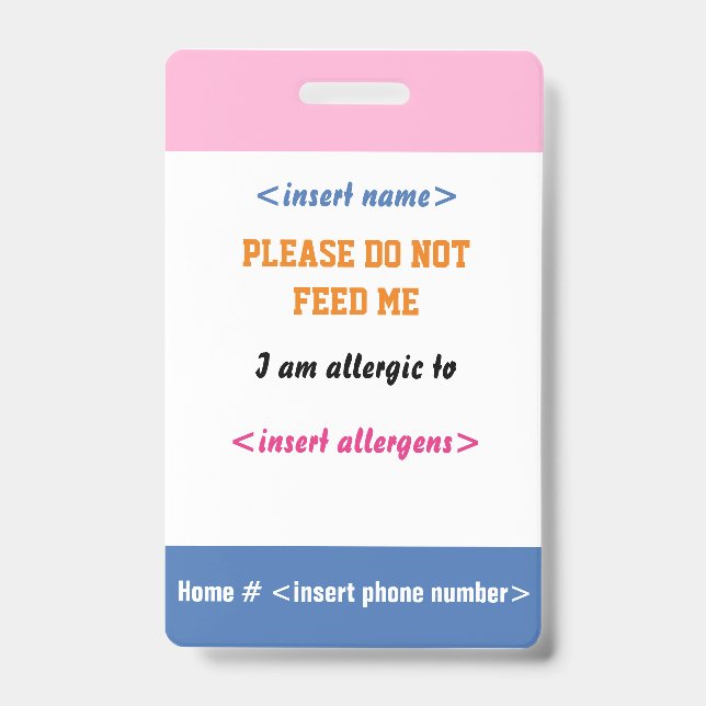 Food Allergy Badge ID Badge (Front)