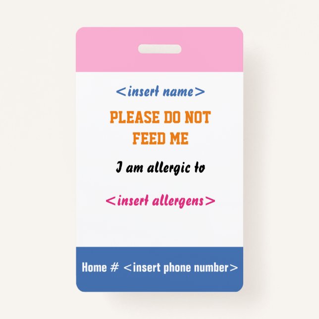 Food Allergy Badge ID Badge (Front)
